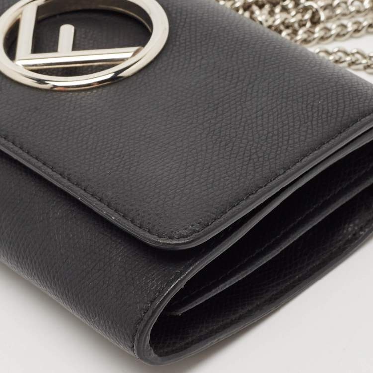 Pre Owned Fendi Black Leather Kan I F Wallet On Chain 