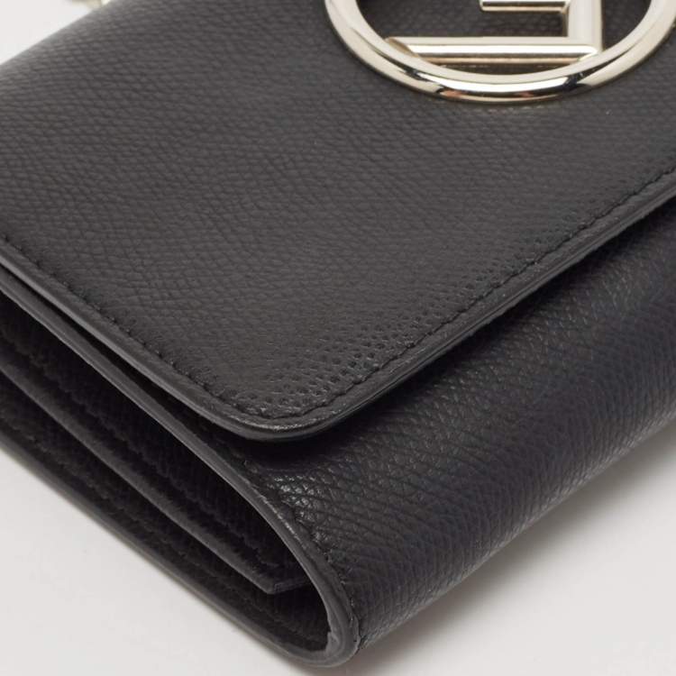Pre Owned Fendi Black Leather Kan I F Wallet On Chain 
