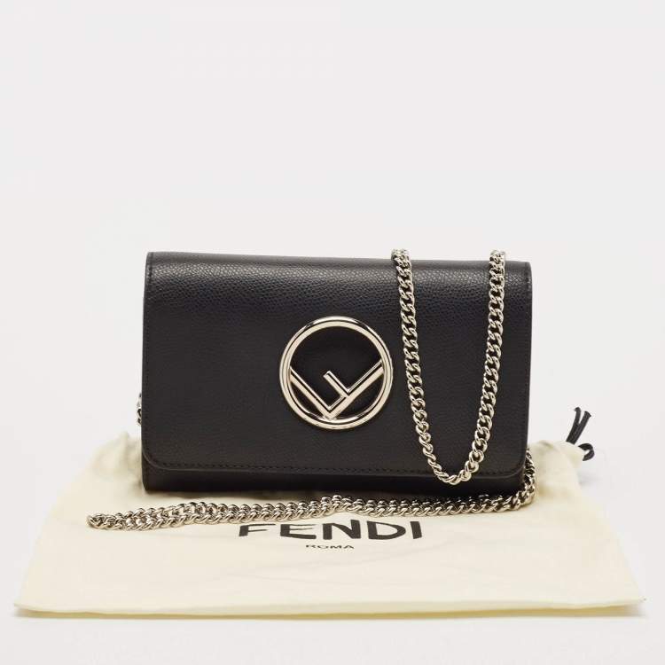 Pre Owned Fendi Black Leather Kan I F Wallet On Chain 