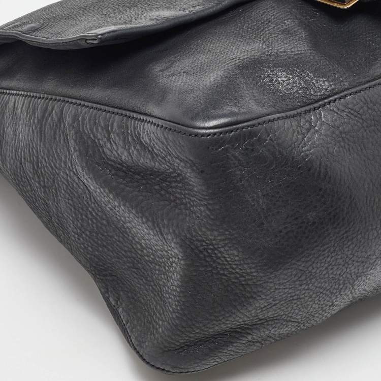 Pre Owned Fendi Black Leather Mama Forever Large Flap Shoulder Bag