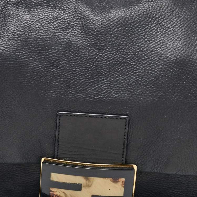 Pre Owned Fendi Black Leather Mama Forever Large Flap Shoulder Bag