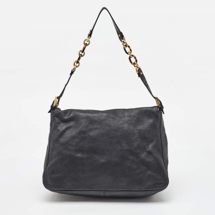 Pre Owned Fendi Black Leather Mama Forever Large Flap Shoulder Bag