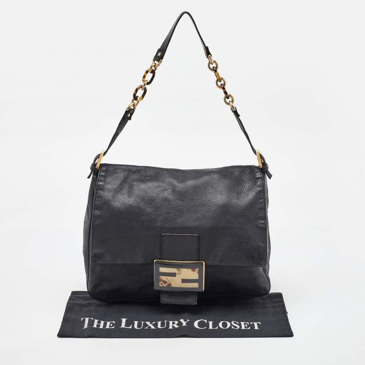 Pre Owned Fendi Black Leather Mama Forever Large Flap Shoulder Bag