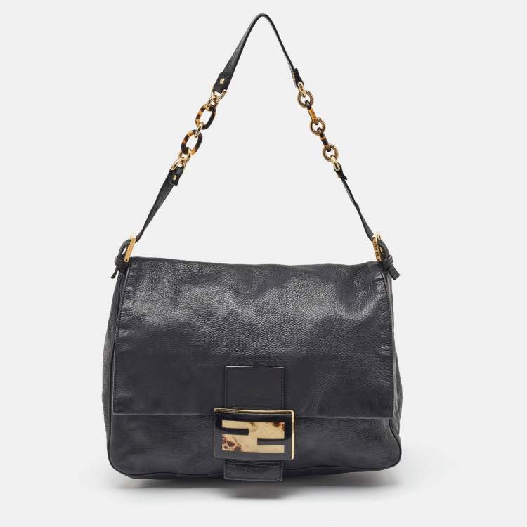 Pre Owned Fendi Black Leather Mama Forever Large Flap Shoulder Bag