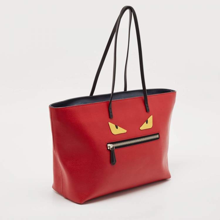Pre Owned Fendi Red Leather Monster Roll Tote