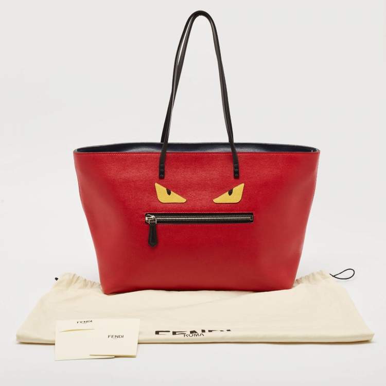 Pre Owned Fendi Red Leather Monster Roll Tote