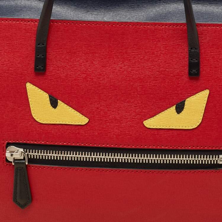 Pre Owned Fendi Red Leather Monster Roll Tote