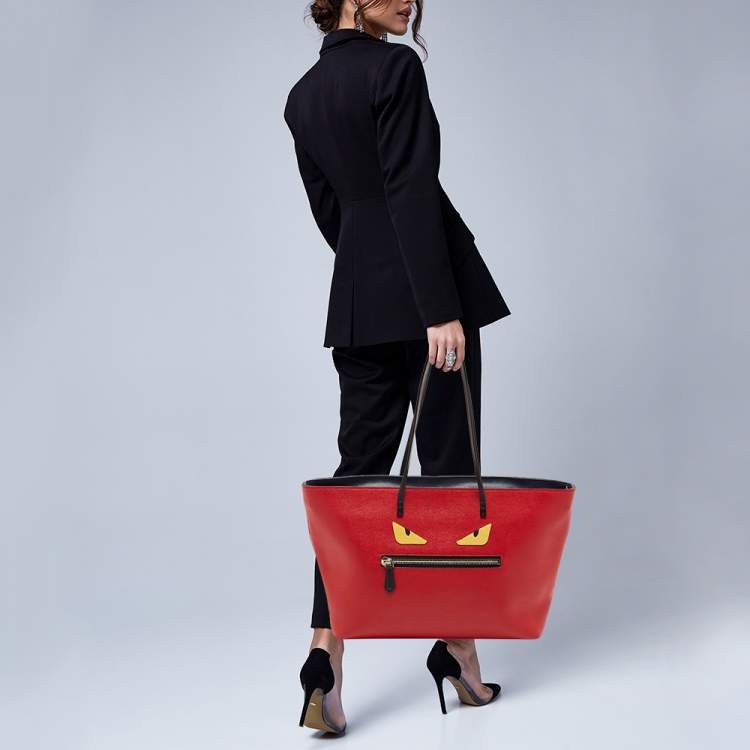 Pre Owned Fendi Red Leather Monster Roll Tote