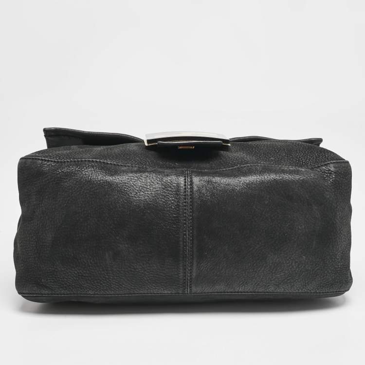 Pre Owned Fendi Black Shimmer Leather Large Mama Forever Flap Shoulder Bag