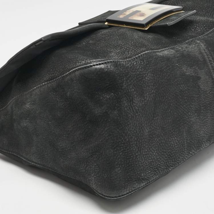 Pre Owned Fendi Black Shimmer Leather Large Mama Forever Flap Shoulder Bag