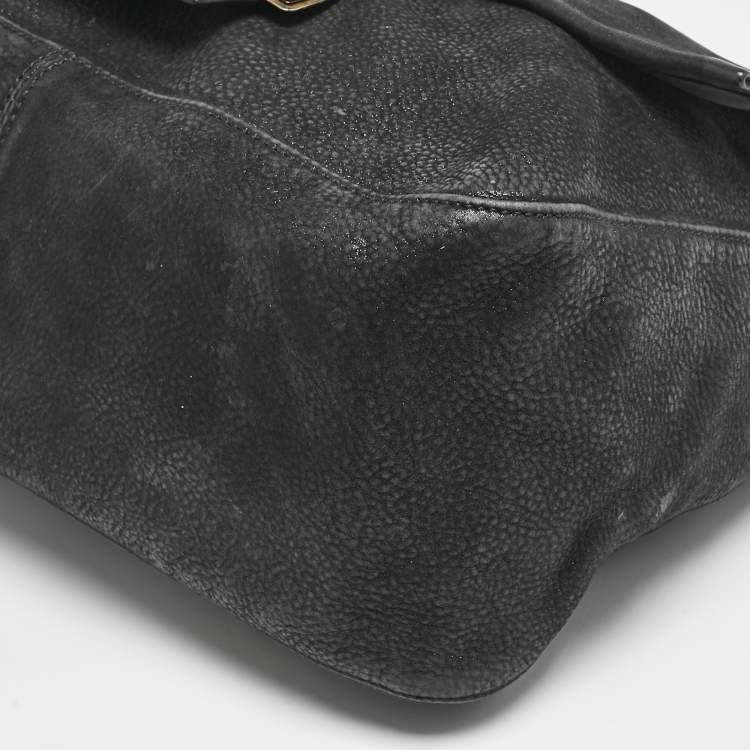 Pre Owned Fendi Black Shimmer Leather Large Mama Forever Flap Shoulder Bag