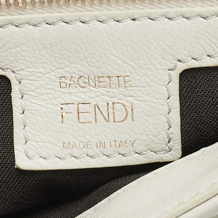 Pre Owned Fendi White Zucca Embossed Leather Baguette NM Bag