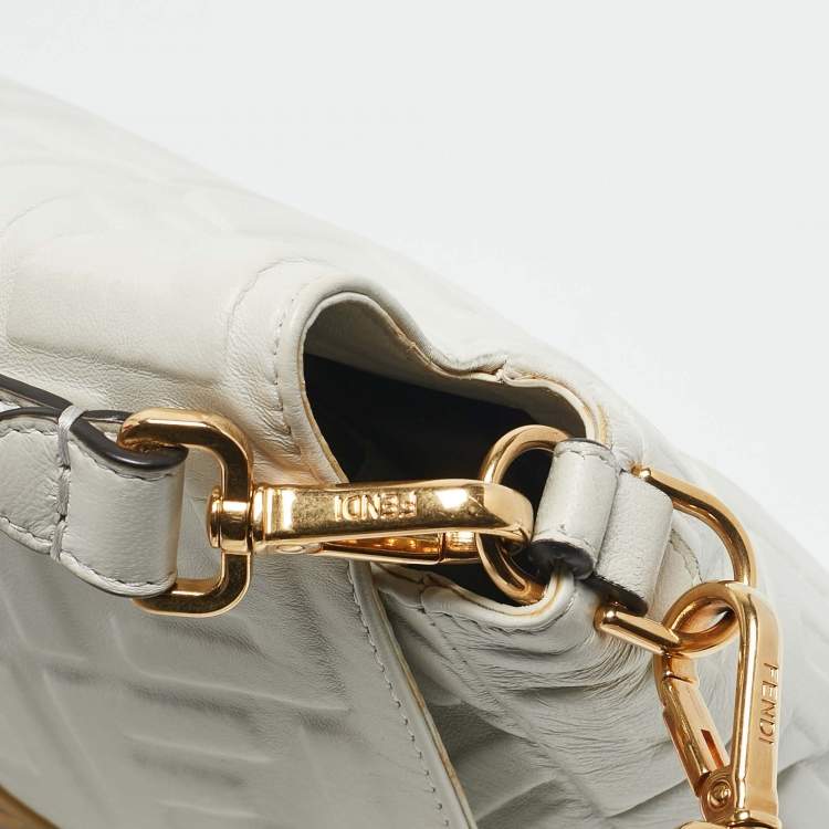 Pre Owned Fendi White Zucca Embossed Leather Baguette NM Bag