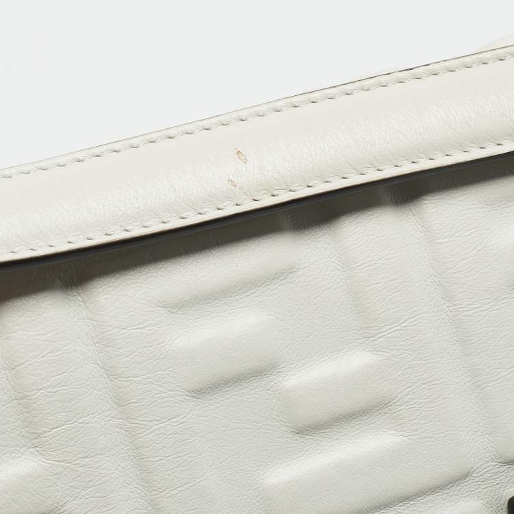 Pre Owned Fendi White Zucca Embossed Leather Baguette NM Bag