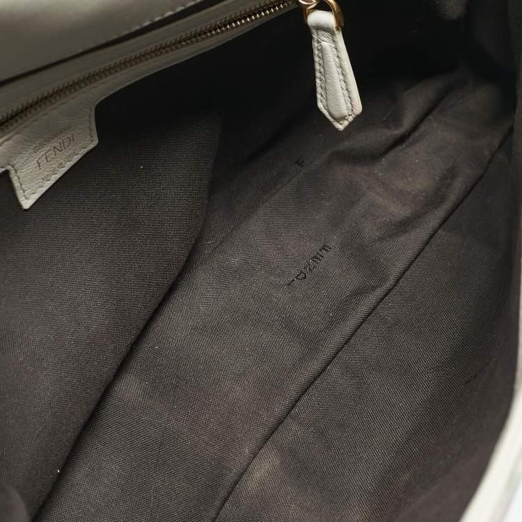 Pre Owned Fendi White Zucca Embossed Leather Baguette NM Bag