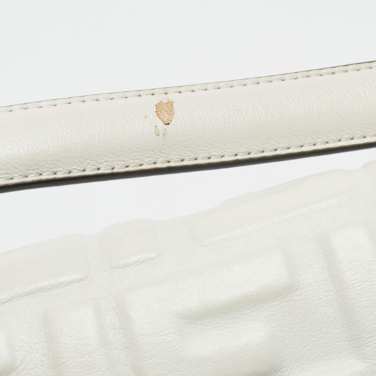 Pre Owned Fendi White Zucca Embossed Leather Baguette NM Bag