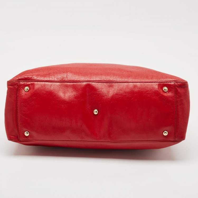 Pre Owned Fendi Red Leather Forever Flap Tote