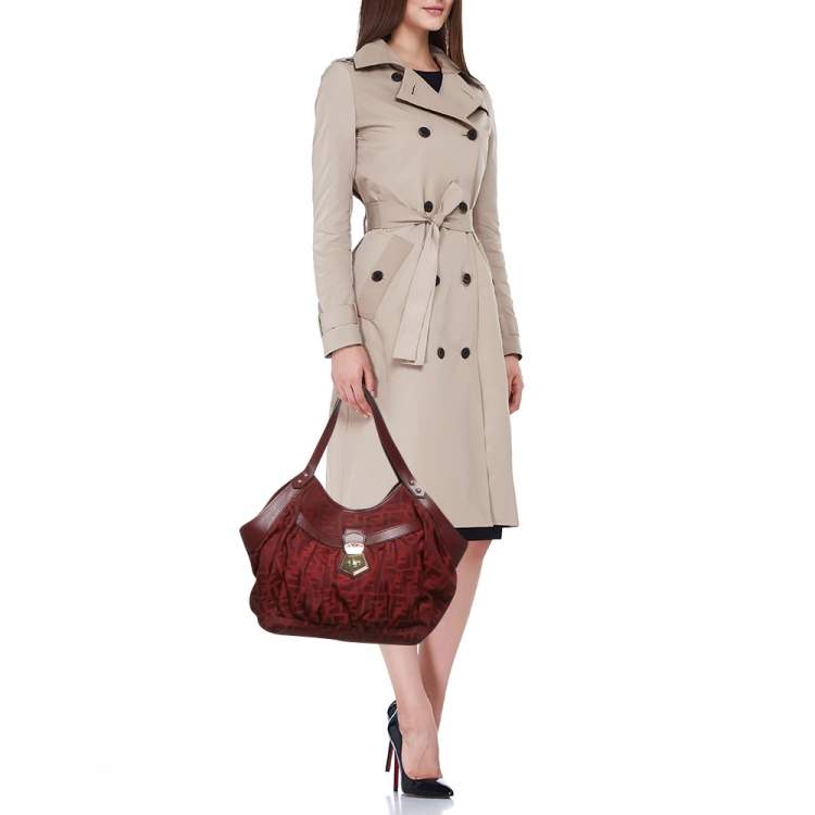 Pre Owned  Fendi Red Zucca Canvas and Leather Borsa Chef Tote