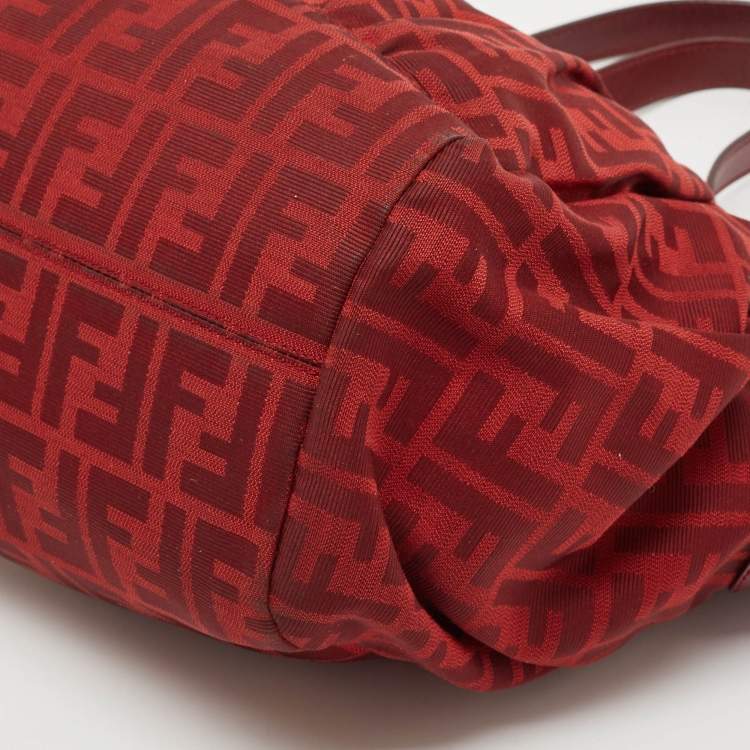 Pre Owned  Fendi Red Zucca Canvas and Leather Borsa Chef Tote