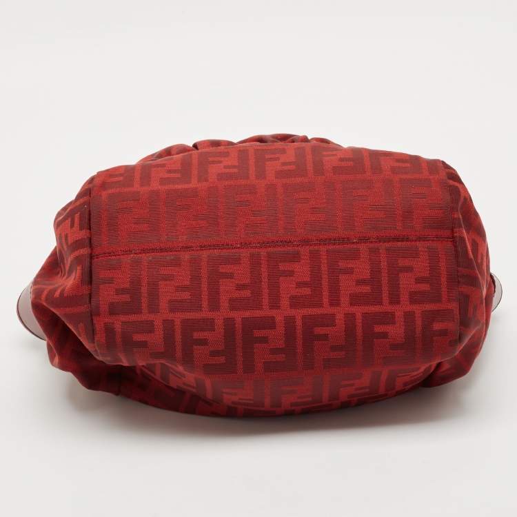Pre Owned  Fendi Red Zucca Canvas and Leather Borsa Chef Tote
