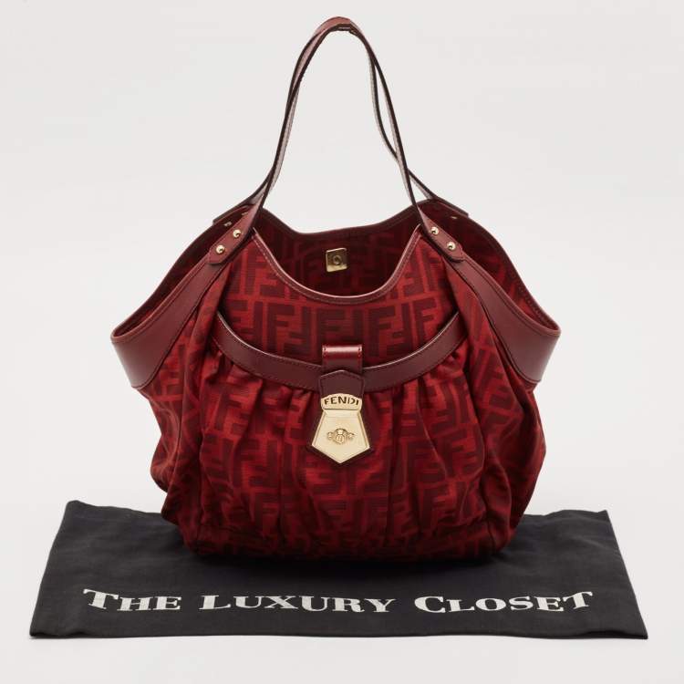 Pre Owned  Fendi Red Zucca Canvas and Leather Borsa Chef Tote
