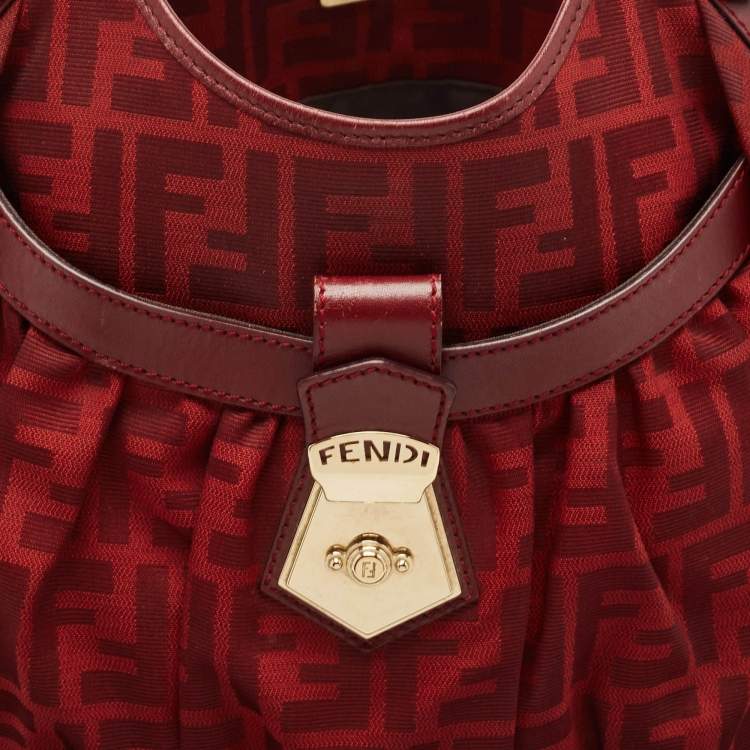 Pre Owned  Fendi Red Zucca Canvas and Leather Borsa Chef Tote
