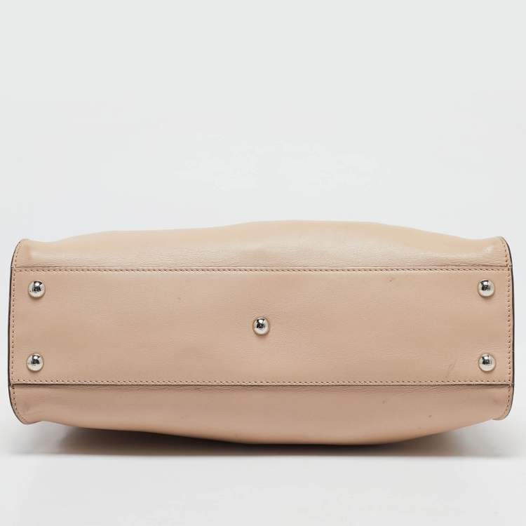 Pre Owned Fendi Beige/Red Leather Regular Peekaboo Bow Top Handle Bag