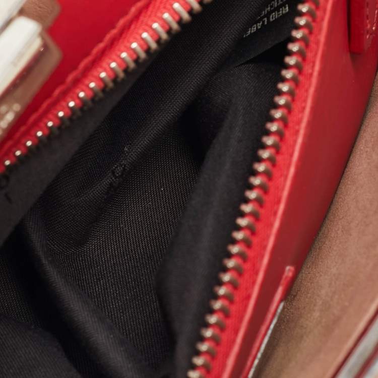 Pre Owned Fendi Beige/Red Leather Regular Peekaboo Bow Top Handle Bag