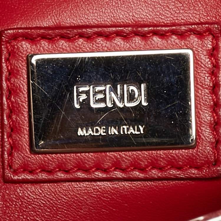Pre Owned Fendi Beige/Red Leather Regular Peekaboo Bow Top Handle Bag