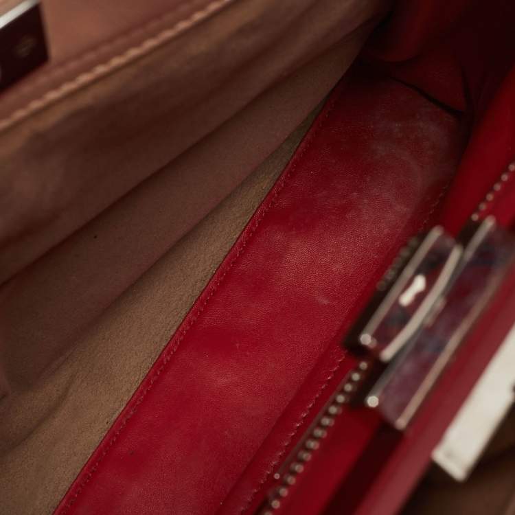 Pre Owned Fendi Beige/Red Leather Regular Peekaboo Bow Top Handle Bag