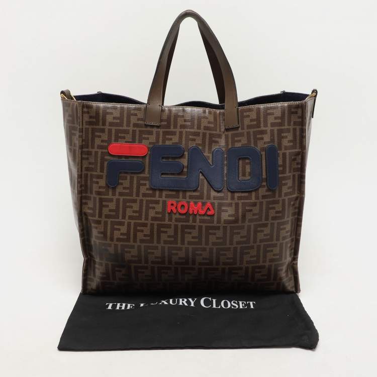 Pre Owned Fendi x Fila Brown Zucca Coated Fabric Large FF 1974 Mania Shopping Tote