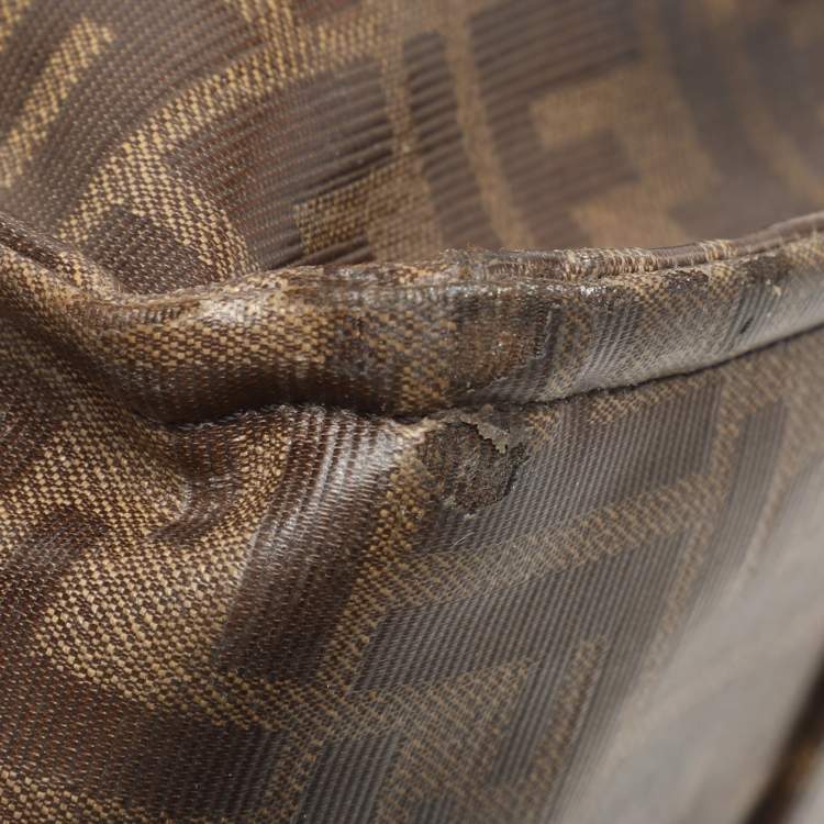 Pre Owned Fendi x Fila Brown Zucca Coated Fabric Large FF 1974 Mania Shopping Tote
