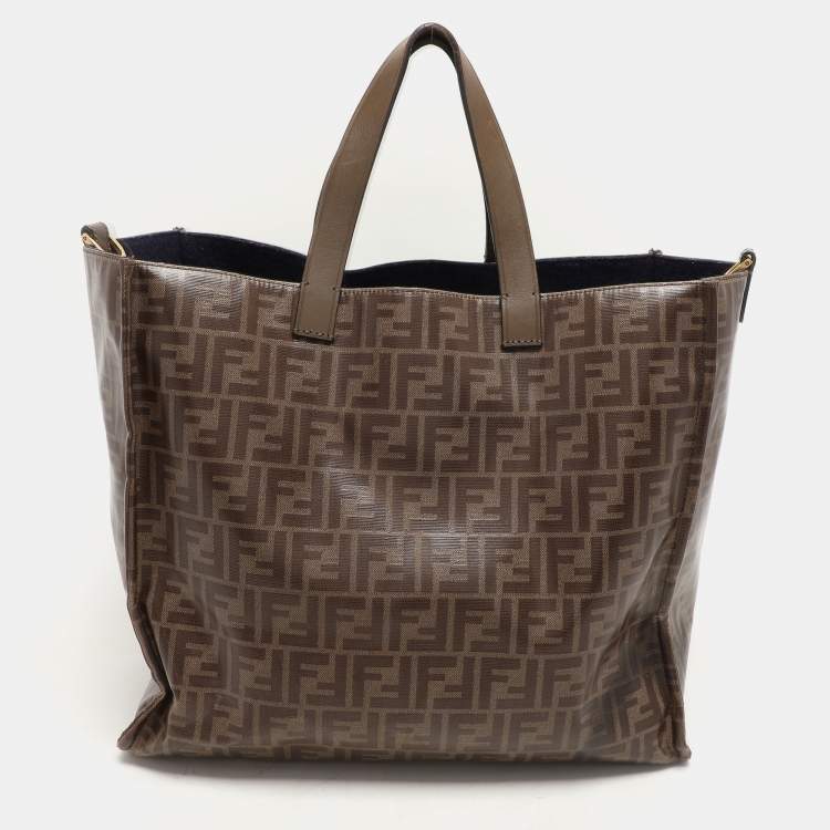 Pre Owned Fendi x Fila Brown Zucca Coated Fabric Large FF 1974 Mania Shopping Tote