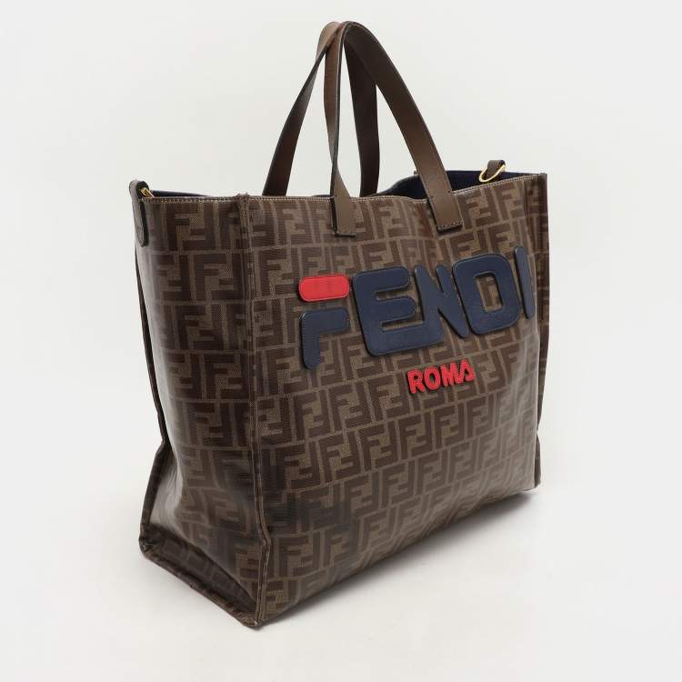 Pre Owned Fendi x Fila Brown Zucca Coated Fabric Large FF 1974 Mania Shopping Tote
