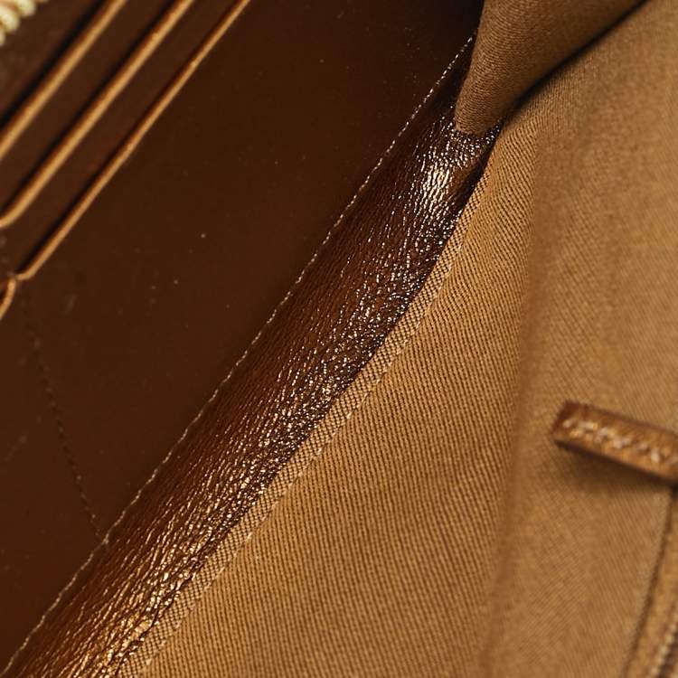Pre Owned Fendi Gold Embossed Leather Logo Zip Continental Wallet