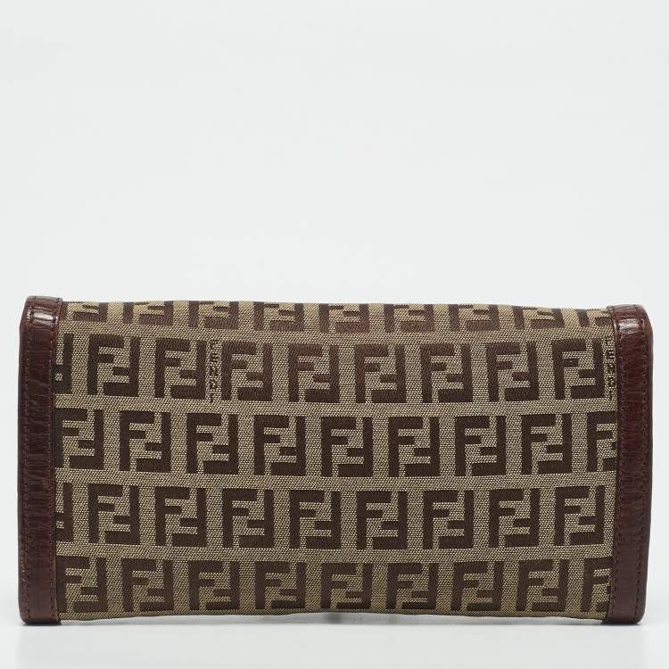 Pre Owned Fendi Beige/Brown Zucchino Canvas and Leather Forever Flap Continental Wallet