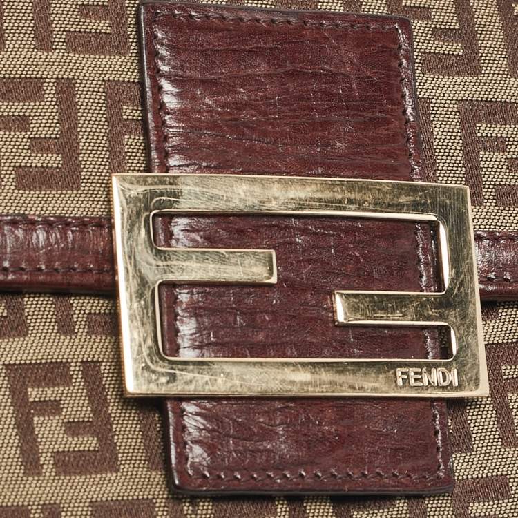 Pre Owned Fendi Beige/Brown Zucchino Canvas and Leather Forever Flap Continental Wallet