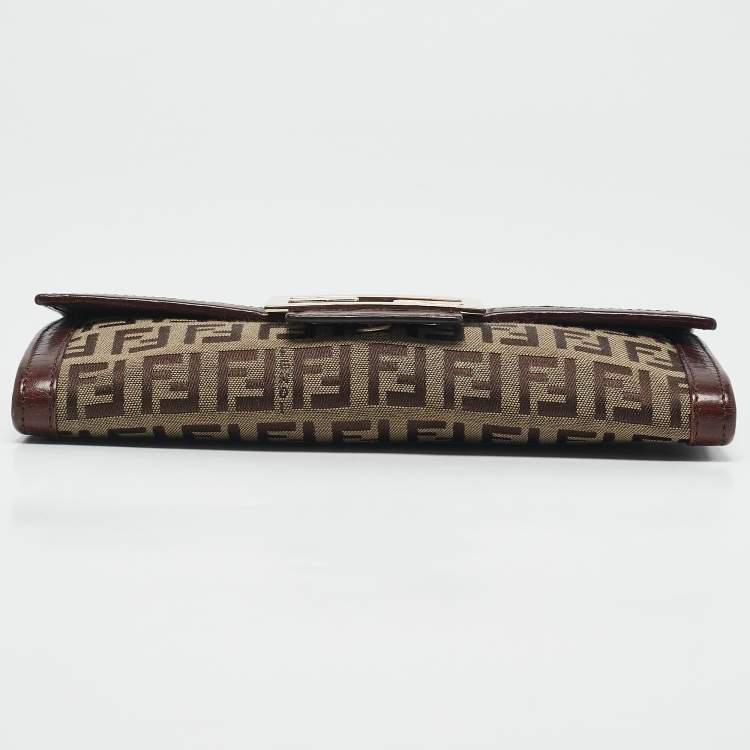 Pre Owned Fendi Beige/Brown Zucchino Canvas and Leather Forever Flap Continental Wallet