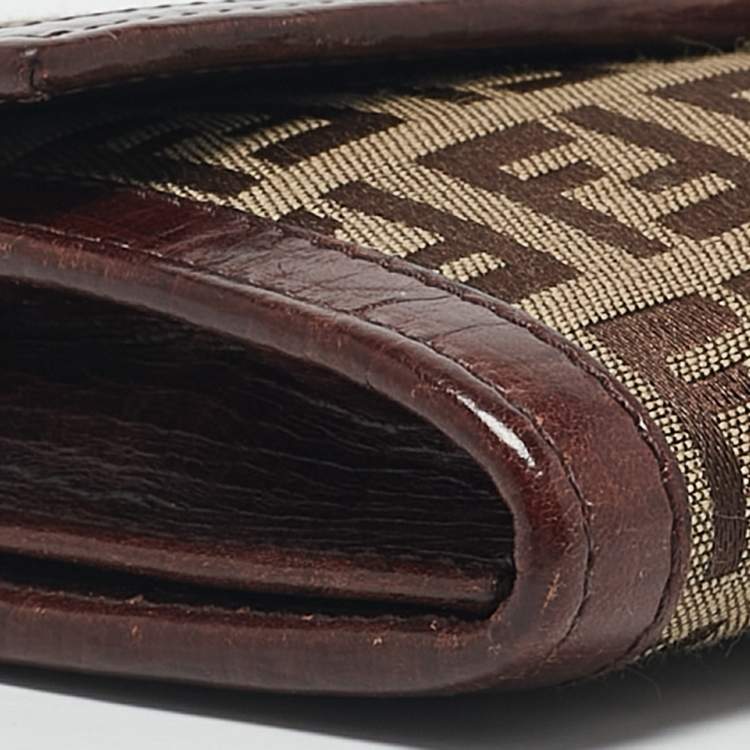 Pre Owned Fendi Beige/Brown Zucchino Canvas and Leather Forever Flap Continental Wallet