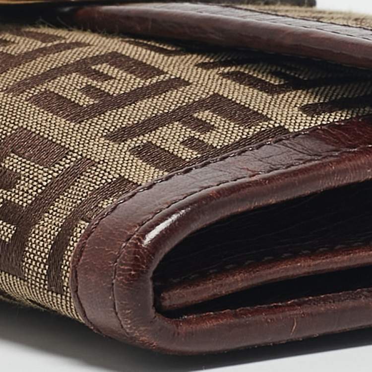 Pre Owned Fendi Beige/Brown Zucchino Canvas and Leather Forever Flap Continental Wallet