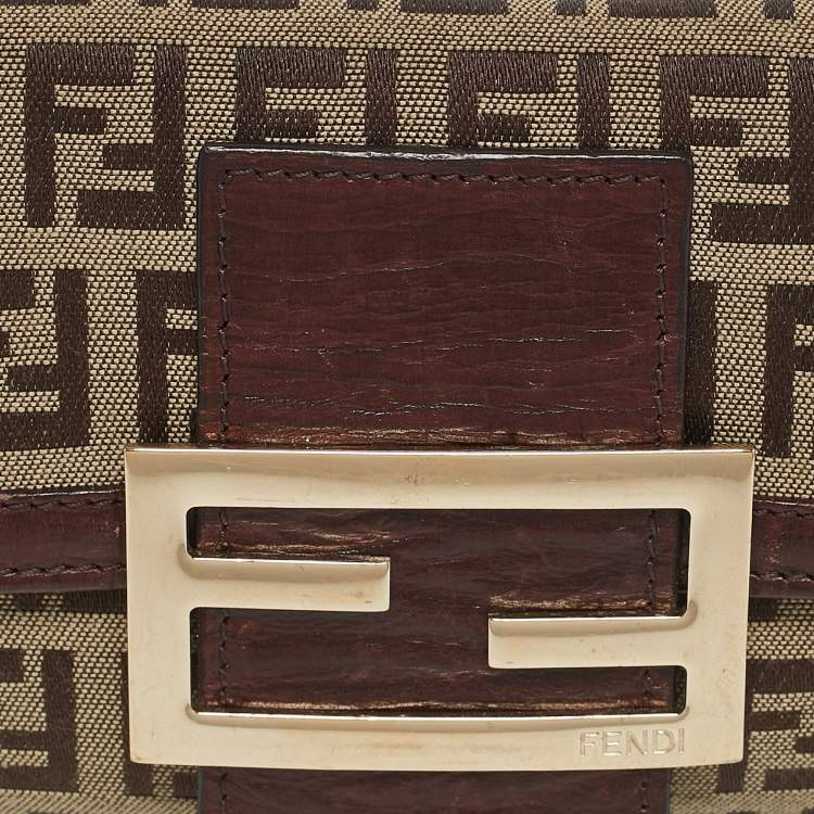 Pre Owned Fendi Beige/Brown Zucchino Canvas and Leather Forever Flap Continental Wallet