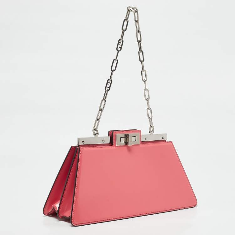 Pre Owned Fendi Pink Patent Leather Medium Peekaboo Cut Bag