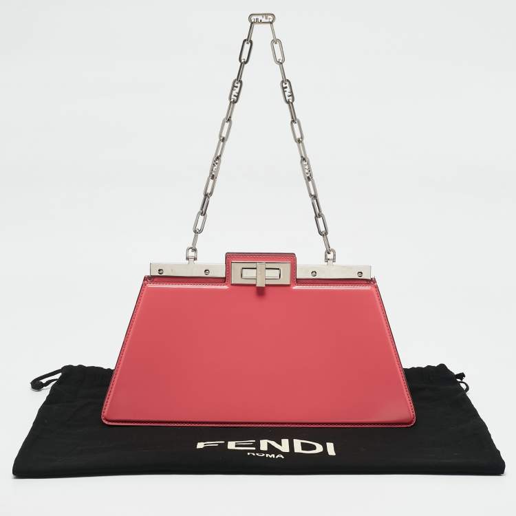 Pre Owned Fendi Pink Patent Leather Medium Peekaboo Cut Bag