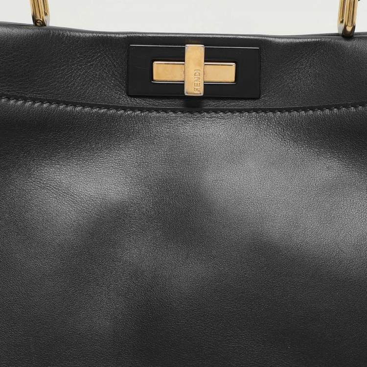 Pre Owned Fendi Black Leather Medium Peekaboo Top Handle Bag