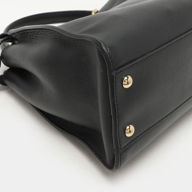 Pre Owned Fendi Black Leather Medium Peekaboo Top Handle Bag