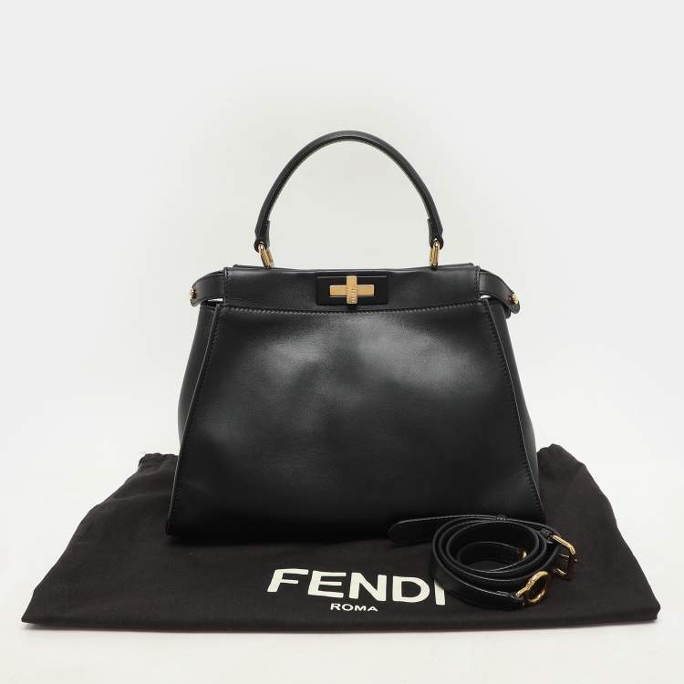 Pre Owned Fendi Black Leather Medium Peekaboo Top Handle Bag