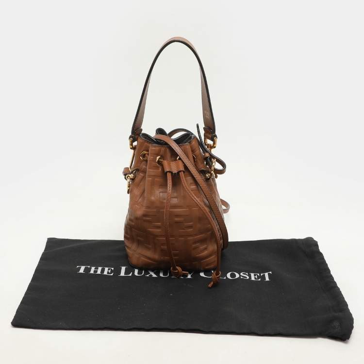 Pre Owned Fendi Brown Leather Mini Mon Tresor Drawstring Bucket Bag