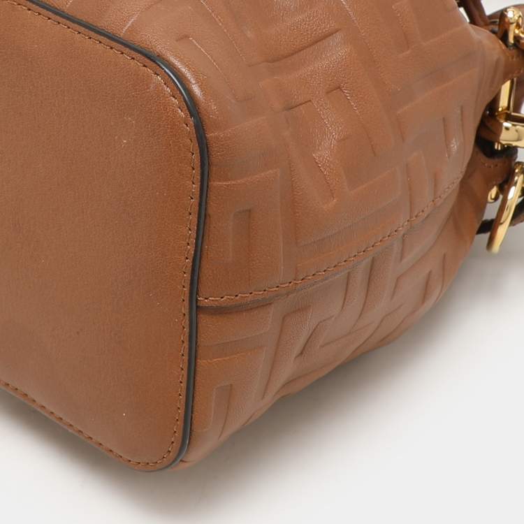 Pre Owned Fendi Brown Leather Mini Mon Tresor Drawstring Bucket Bag