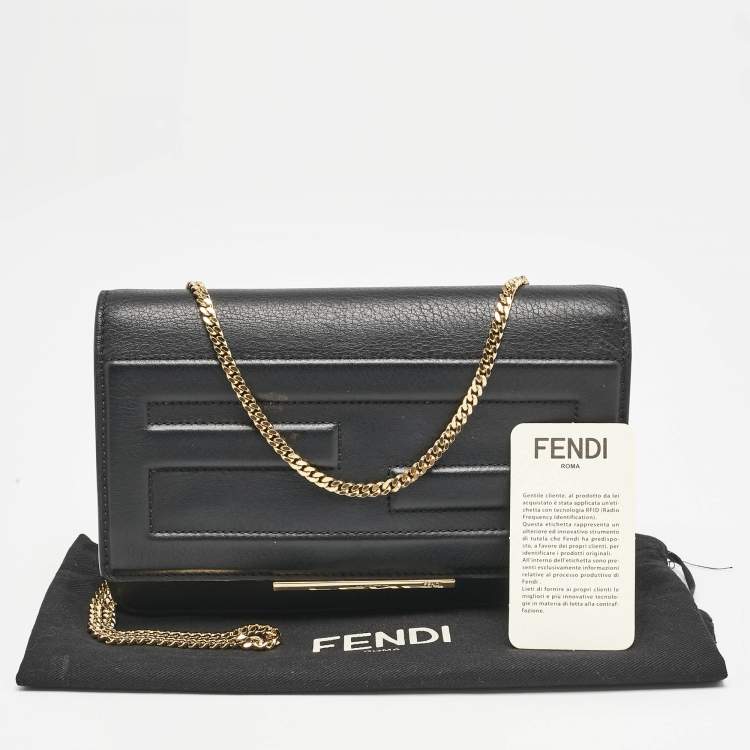 Pre Owned Fendi Black Leather Tube Wallet on Chain