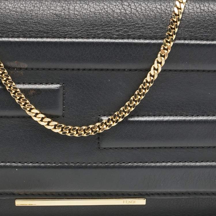 Pre Owned Fendi Black Leather Tube Wallet on Chain